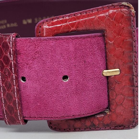 Vintage 80s Pink Suede Snakeskin Wide Belt Statement Retro Glam Accessory - Picture 4 of 6